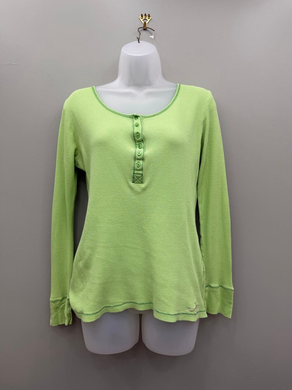 Aeropostale Aero Green Thermal Henley Top L Waffle Knit Y2K 2000s Preppy